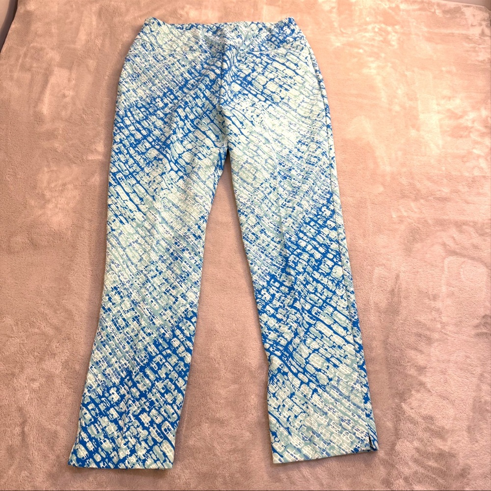 IBKUL Pants Womens 8 Blue Graphic Print‎ High Rise Cropped Slim Straight Ankle